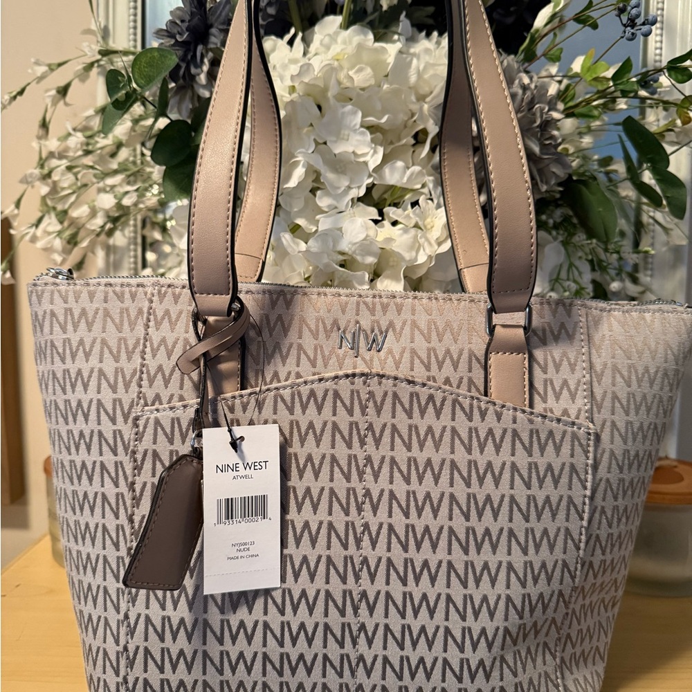 Nine West Beige Monogram Tote Bag NWOT